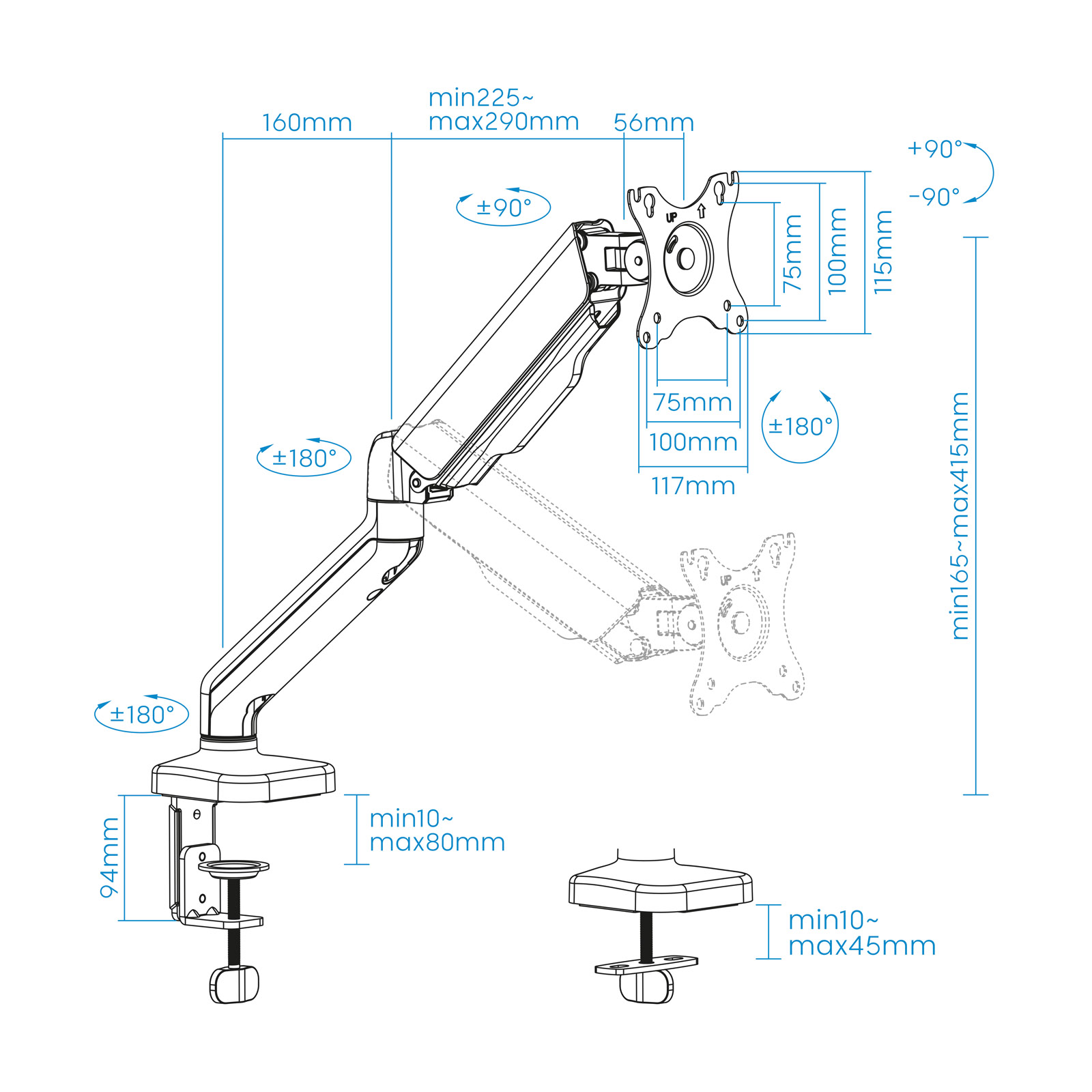 SOPORTE MESA MONITOR TOOQ 17-32&quot; MAX 9KG