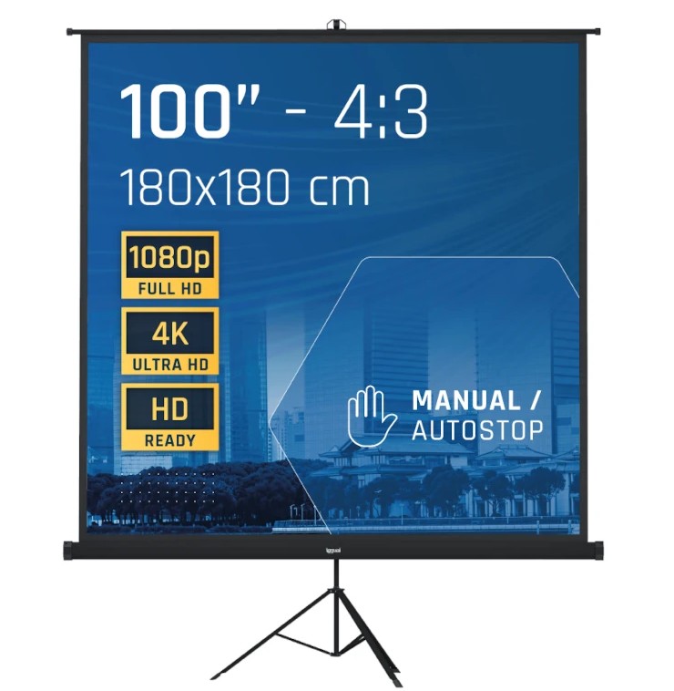 Pantalla 100" 180x180 cm con trípode+bolsa