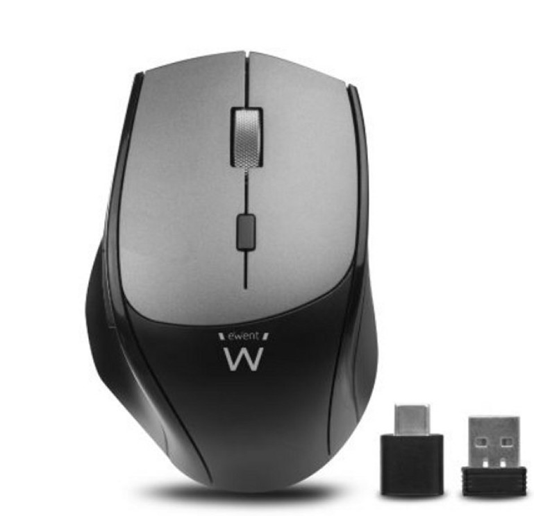Raton Inalambrico Ewent - 2400dpi - Clic Silencioso - Bluetooth 5.1 - Receptores USB-A y C de 2.4GHz- Plug and Play - Color Negro/Gris