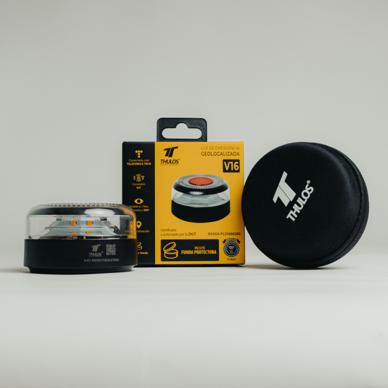 Baliza V16 conectada IoT con geolocalización. Certificada DGT. Incluye funda protectora. THULOS TH-V16-2