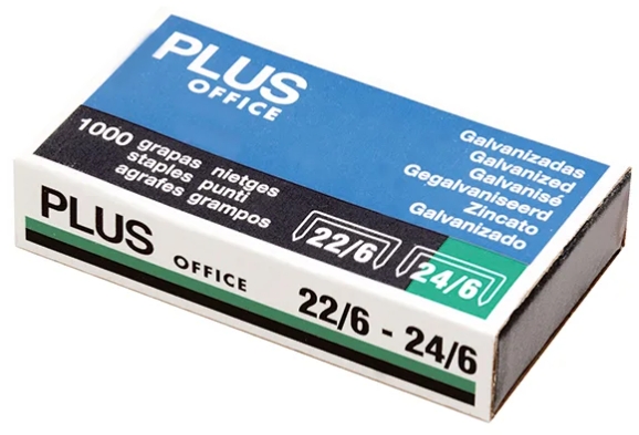 CAJA DE 1000 GRAPAS GALVANIZADAS 22/6 - 24/6 PLUS OFFICE Ref. 040710