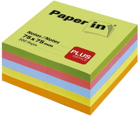 TACO DE 300 NOTAS ADHEVISAS 75x75mm COLORES SURTIDOS NEON PAPER IN Ref. 001629