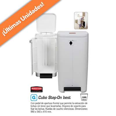 RUBBERMAID Contenedor Step-On Best 940X540X410 100L Blanco Asa Pedal R.FG615100WH