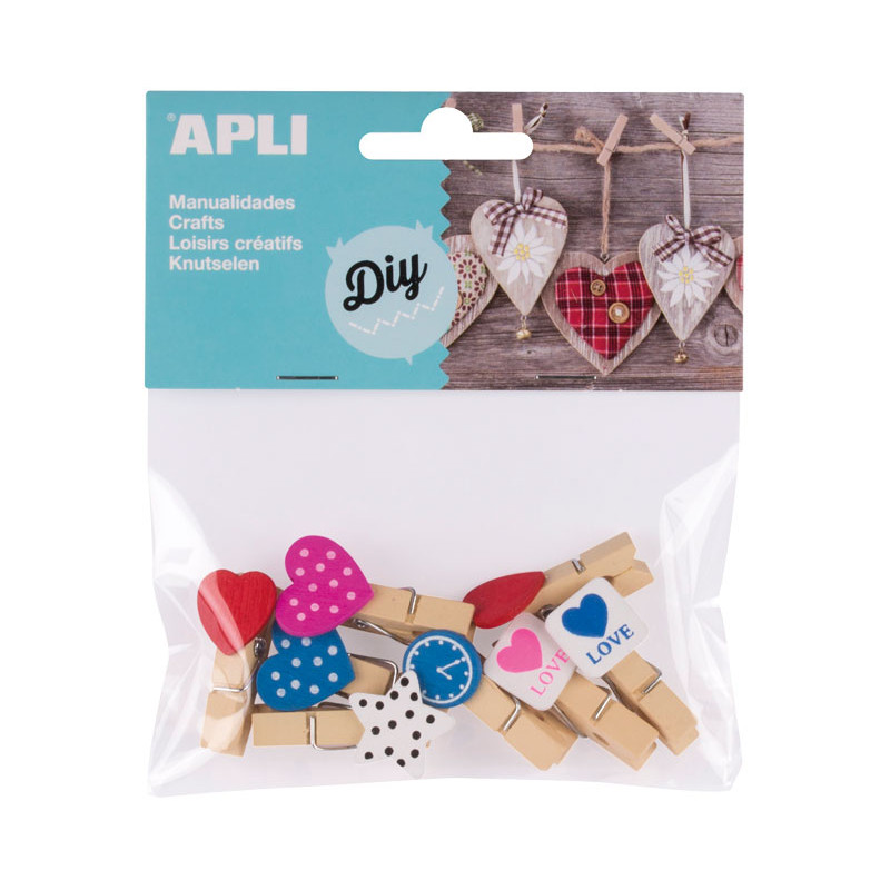 APLI Bolsa 8  mini pinzas de madera con varias formas 35x5 14784-