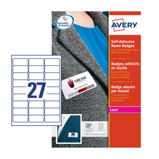 AVERY CAJA 540 ETIQUETAS IDENTIFICATIVAS (20 H.) ADHESIVAS PARA TEJIDOS 63,5x29,6 MM. L4784-20 -
