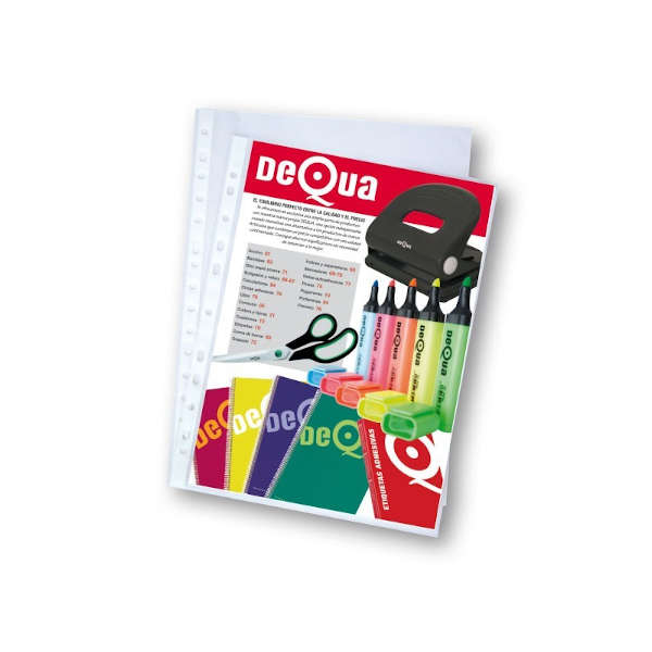 CAJA DE 100 FUNDAS MULTITALADRO CRISTAL 80mic A4 DEQUA Ref. 040457
