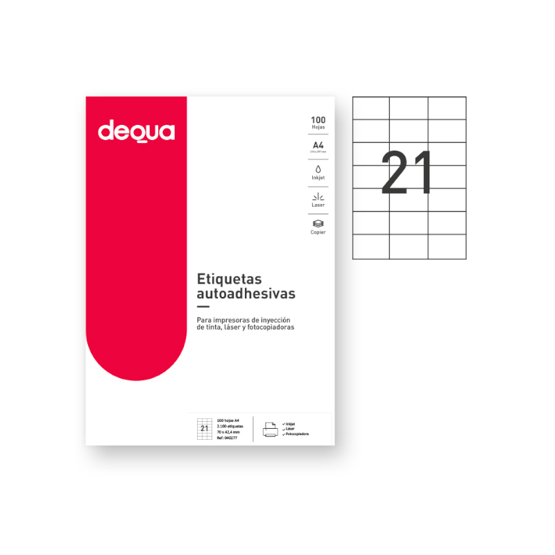 CAJA DE 100 HOJAS DE ETIQUETAS ADHESIVAS BLANCAS TAMAÑO:70x42.4mm Ref. 780277 / 4705