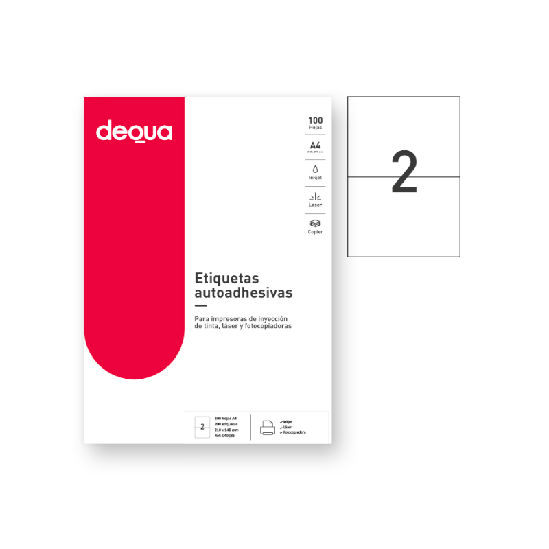 CAJA DE 100 HOJAS DE ETIQUETAS ADHESIVAS BLANCAS TAMAÑO:210x148mm DEQUA