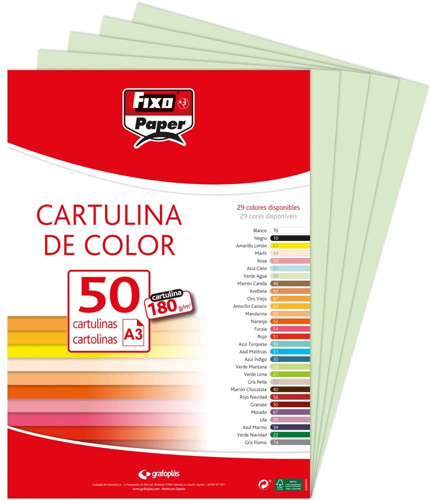 CARTULINA A3 180grs VERDE AGUA CLARO FIXO Ref. 11120320