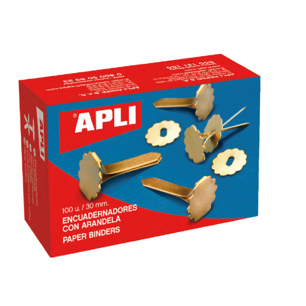 CAJA DE 100 ENCUADERNADORES METALICOS CON ARANDELA DE 50mm APLI Ref. 12288..