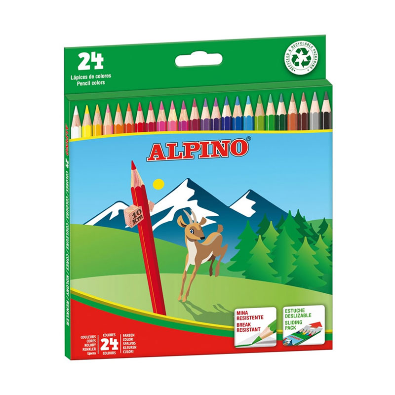 CAJA 24 LAPICES COLORES SURTIDOS ALPINO LARGO Ref. AL010658