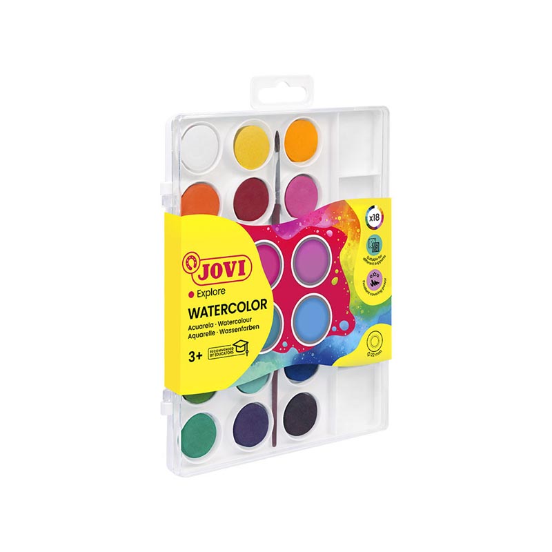 CAJA 18 ACUARELAS 22mm COLORES SURTIDOS JOVI Ref.800/18