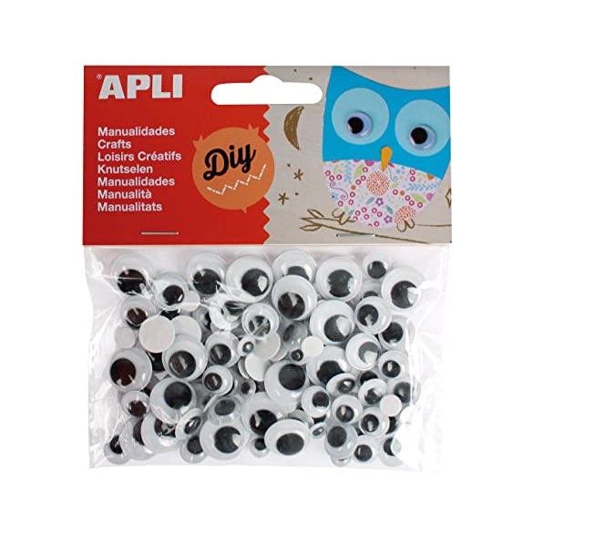 PACK 30 OJOS MOVILES ADHESIVOS REDONDOS 15MM NEGROS Ref. 68010300