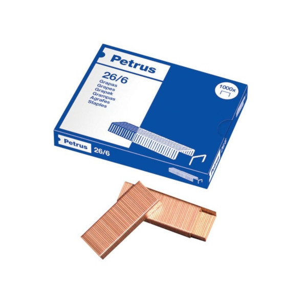 PETRUS CAJA DE 1000 GRAPAS COBREADAS 26/6 Ref. 55710