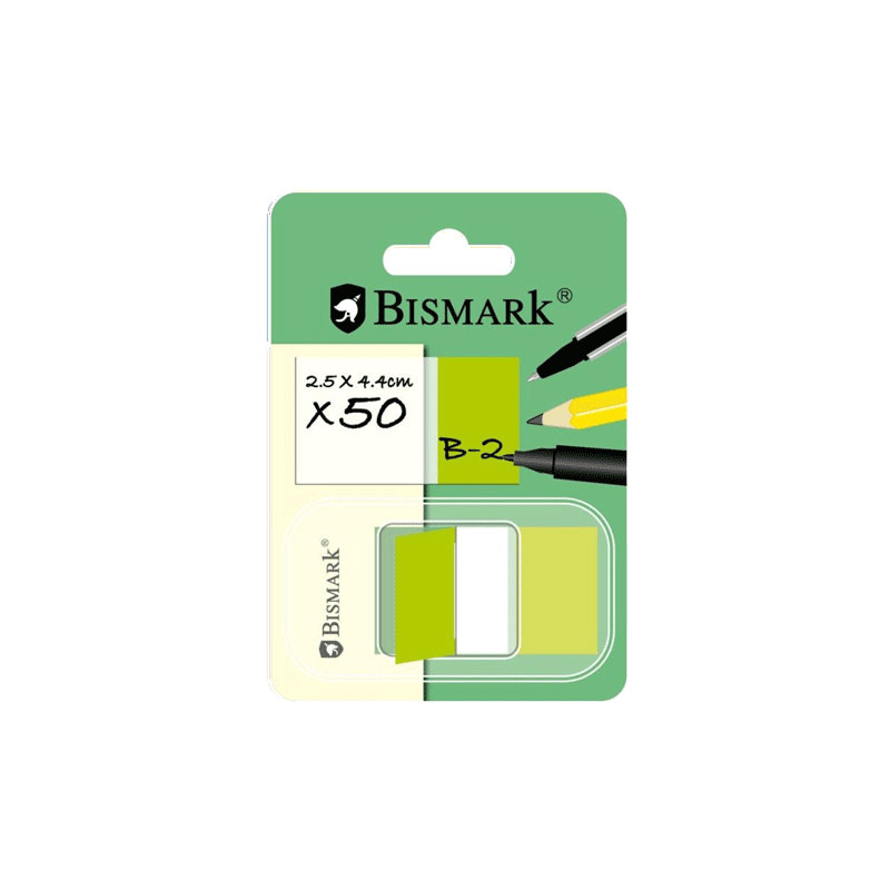 BLISTER 50 BANDERITAS MARCAPAGINAS 25x43mm COLOR VERDE BISMARK Ref. 319466