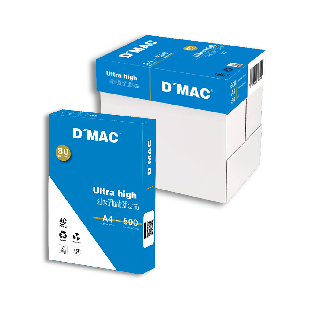 CAJA DE 5 PAQUETES DE 500 HOJAS PAPEL A4 80grs DMAC+