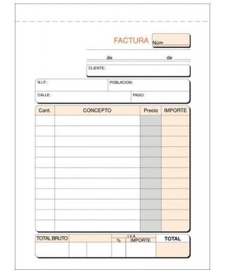 TALONARIO FACTURAS TAMAÑO 4º (CUARTO) NATURAL 2HE (ORIGINAL Y COPIA) LOAN Ref. T-63