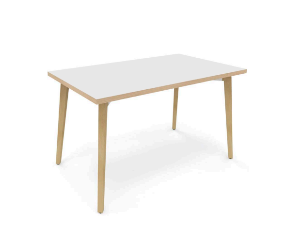 Mesa rectangular Timber - Patas en haya, Tapa en color Blanco polar y canto en roble - 120x56x74cm