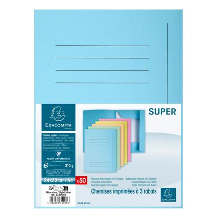 PROMO PAQ. 50 SUBCARPETAS 3 SOLAPAS A-4 COLOR AZUL CLARO Ref. 235006E-