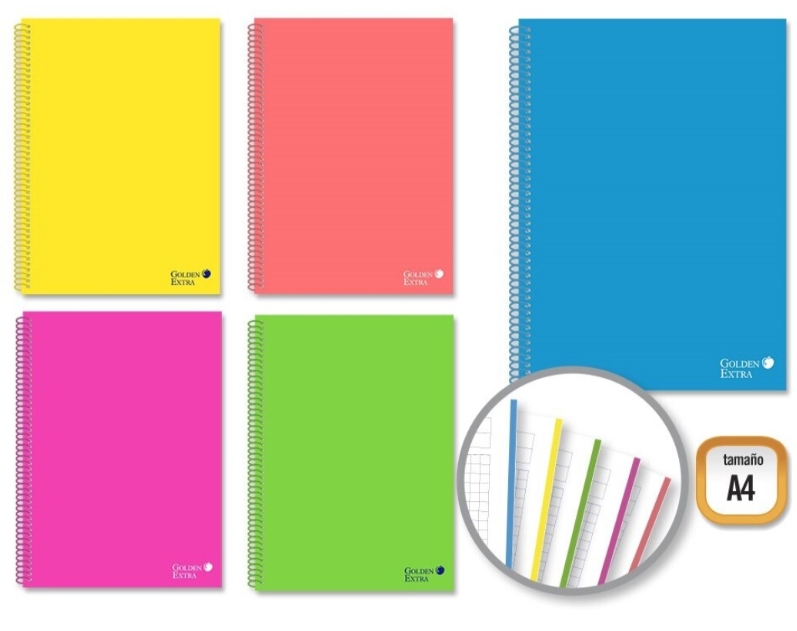 BLOC A4 120 HOJAS 90gr TAPA DURA CUADRICULA 5X5 COLORES SURTIDOS GOLDEN Ref. 331281