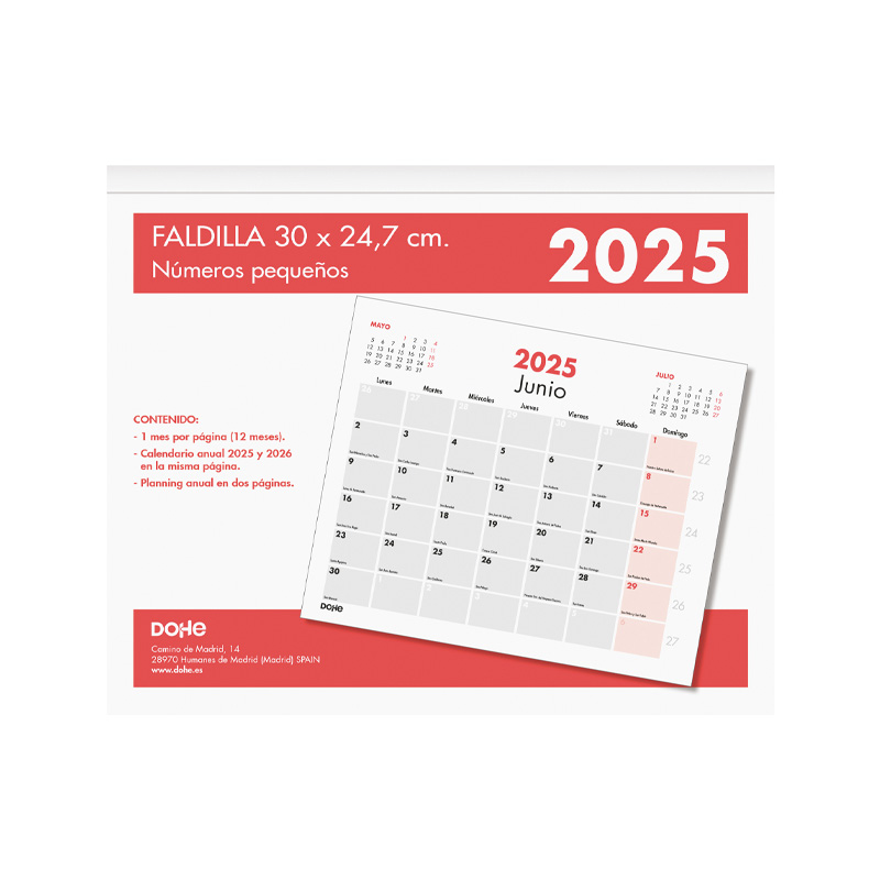 FALDILLA DE SOBREMESA MES VISTA 30x24,7cm NUMEROS PEQUEÑOS DOHE R.11645