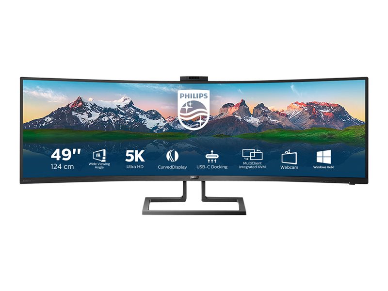 Philips Brilliance P-line 499P9H - Monitor LED  curvado - 49&quot; (48.8&quot; visible) - 5120 x 1440 Dual Quad HD @ 60 Hz - VA - 450 cd/m² - 3000:1 - Display HDR 400 - 5 ms - 2xHDMI, DisplayPort, USB-C - altavoces - negro con textura