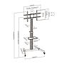 SOPORTE DE SUELO CON RUEDA, BANDEJA PARA DVD PARA MONITOR/TV 50KG DE 37-86, NEGRO-PLATA